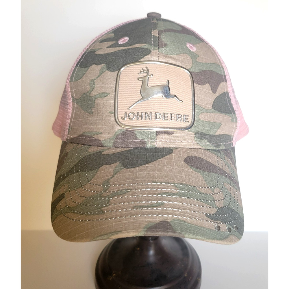 John Deere Pink Camo Tractor Girl Mesh Trucker Hat Women’s Snapback Bling OSFM